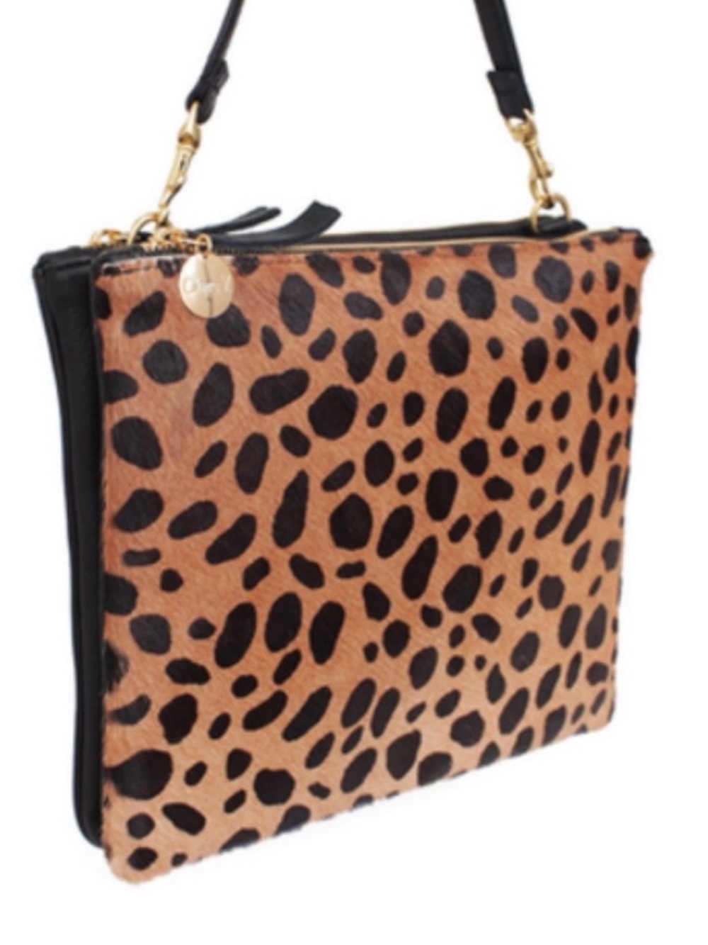 Clare V Double Sac Bretelle Leopard Calf Hair Bag